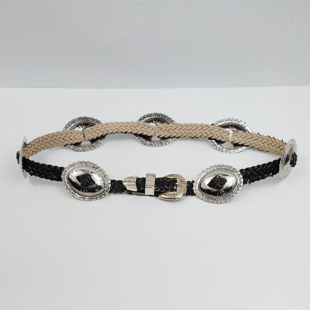 Western Concho Woven Faux Leather Belt